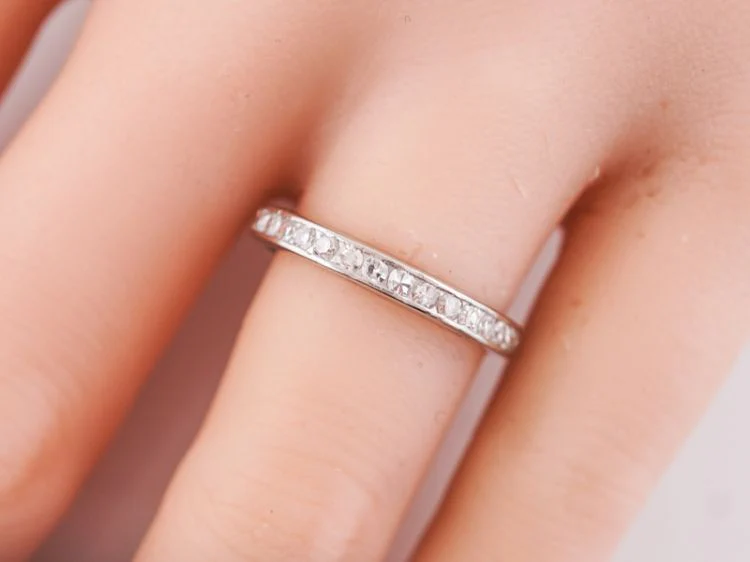 Antique Wedding Band Art Deco .74 Single Cut Diamond Eternity Band in Platinum - Image 6