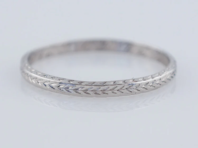Antique Wedding Band Art Deco Chevron Engraved in Vintage Platinum