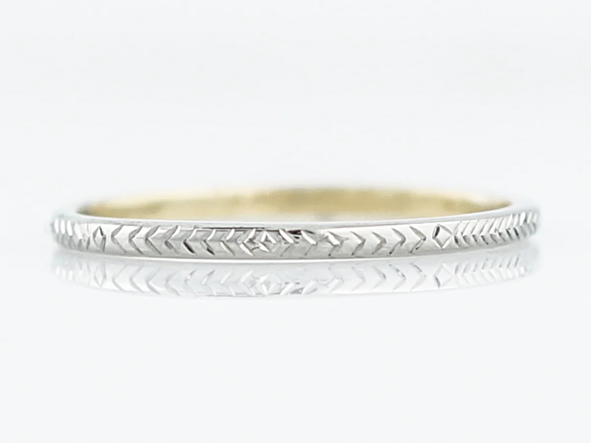 Antique Wedding Band Art Deco Chevron in 18k Yellow & White Gold