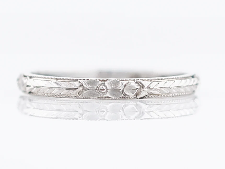Antique Wedding Band Art Deco Chevron & Orange Blossom in 18k White Gold