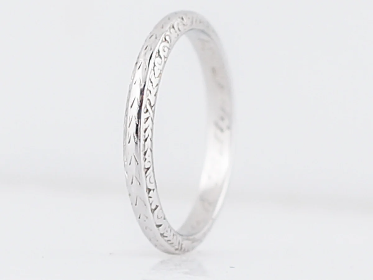 Antique Wedding Band Art Deco Chevron & Orange Blossom in 18k White Gold - Image 2
