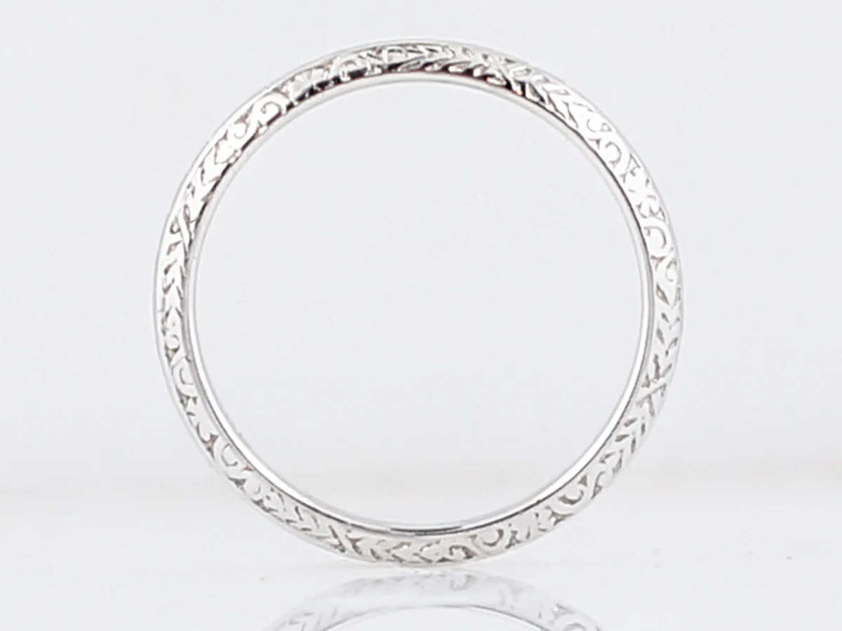 Antique Wedding Band Art Deco Chevron & Orange Blossom in 18k White Gold - Image 3