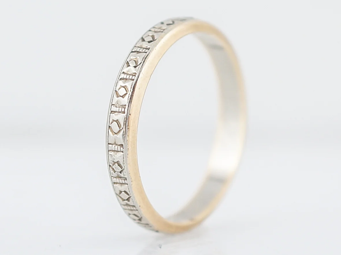 Antique Wedding Band Art Deco Geometric in 14k White and Yellow Gold - Image 2