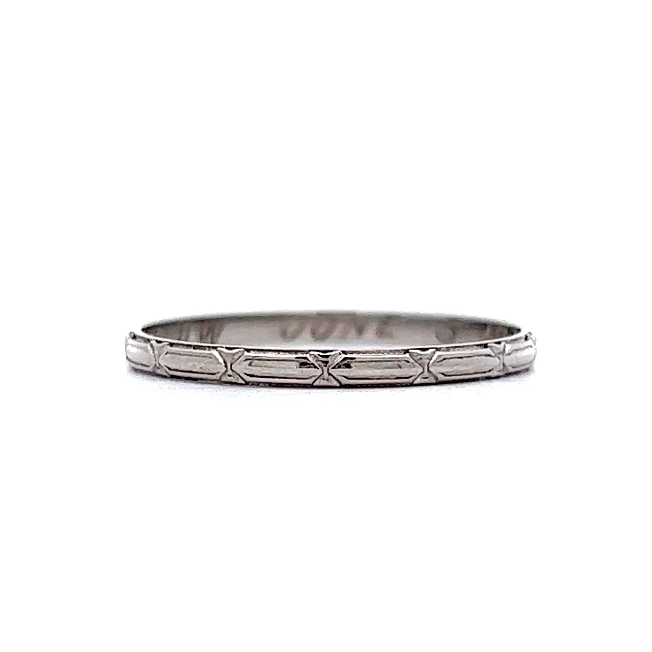 Antique Wedding Band Art Deco Geometric in 18k White Gold
