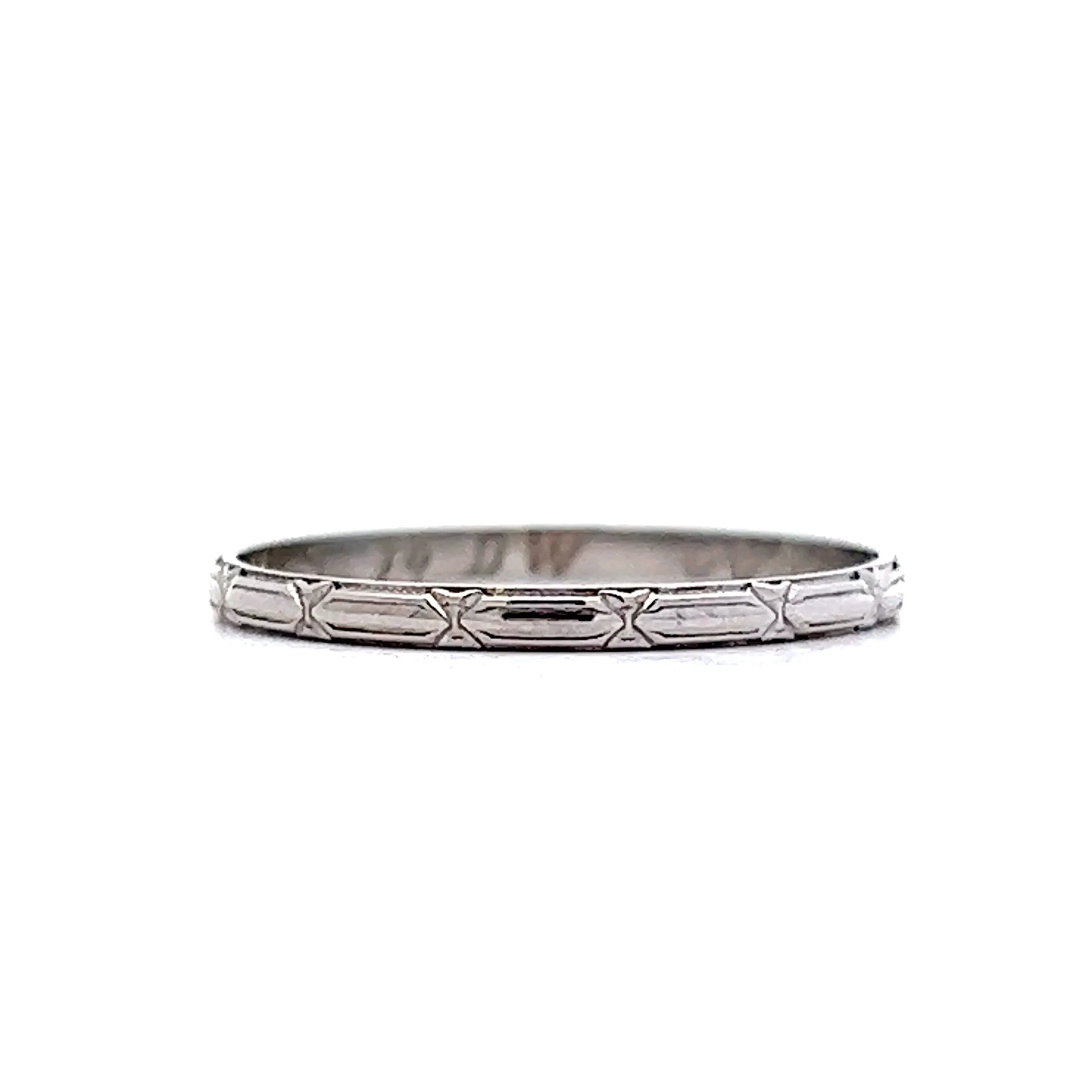 Antique Wedding Band Art Deco Geometric in 18k White Gold - Image 3