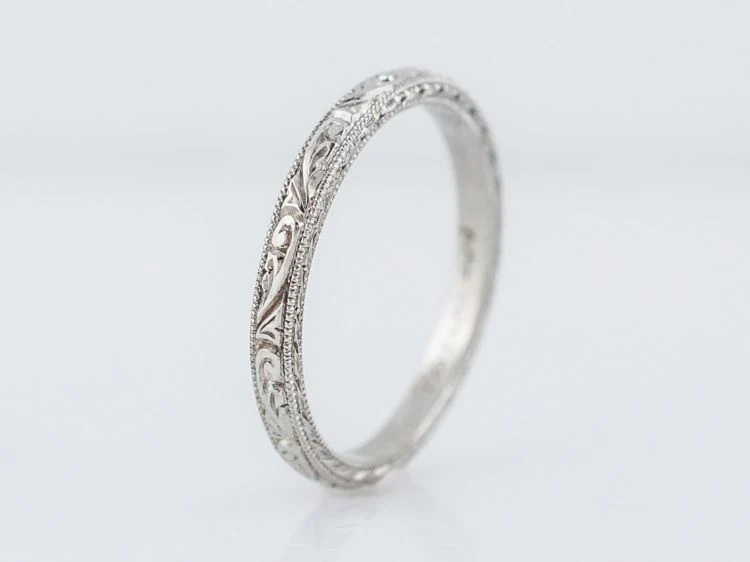 Antique Wedding Band Art Deco Geometric Pattern in Platinum - Image 3