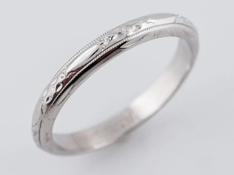 Antique Wedding Band Art Deco Orange Blossom in 14k White Gold - Image 4
