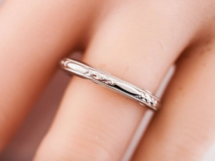 Antique Wedding Band Art Deco Orange Blossom in 14k White Gold - Image 7
