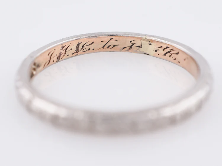 Antique Wedding Band Art Deco Orange Blossom in 14k White & Yellow Gold - Image 2
