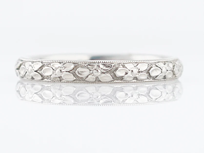 Antique Wedding Band Art Deco Orange Blossom in 18k White Gold