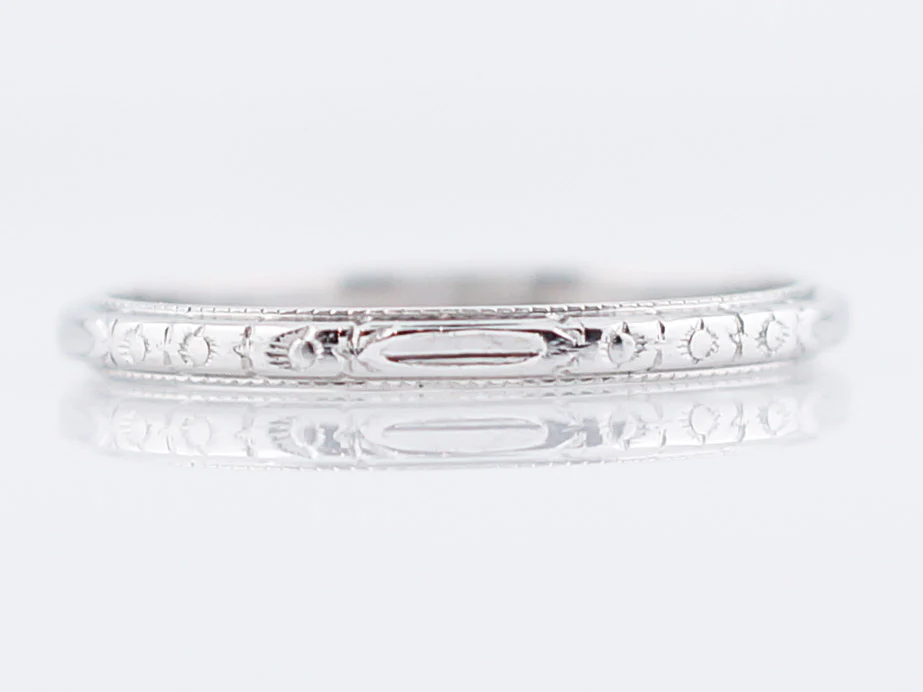 Antique Wedding Band Art Deco Orange Blossom in 18K White Gold