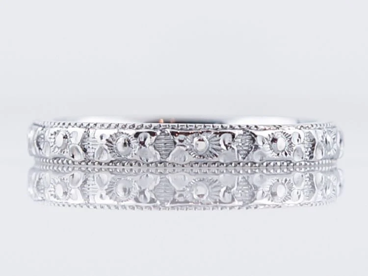 Antique Wedding Band Art Deco Orange Blossom in 18k White Gold