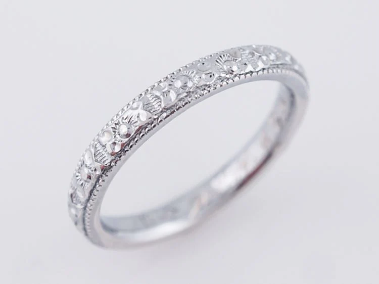 Antique Wedding Band Art Deco Orange Blossom in 18k White Gold - Image 3