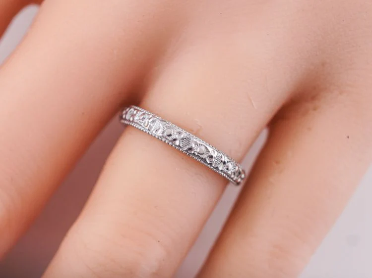 Antique Wedding Band Art Deco Orange Blossom in 18k White Gold - Image 6