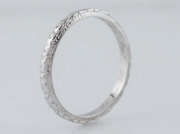 Antique Wedding Band Art Deco Orange Blossom in 18k White Gold - Image 3