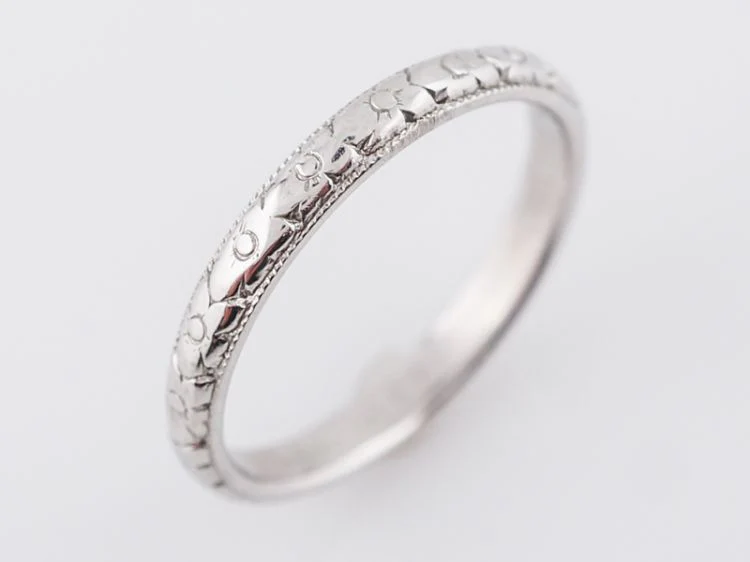Antique Wedding Band Art Deco Orange Blossom in 18k White Gold - Image 3