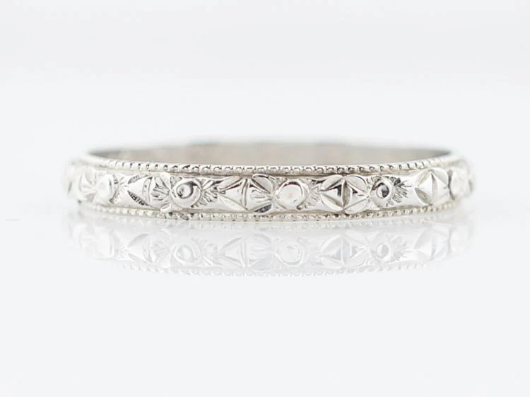 Antique Wedding Band Art Deco Orange Blossom in 18k White Gold