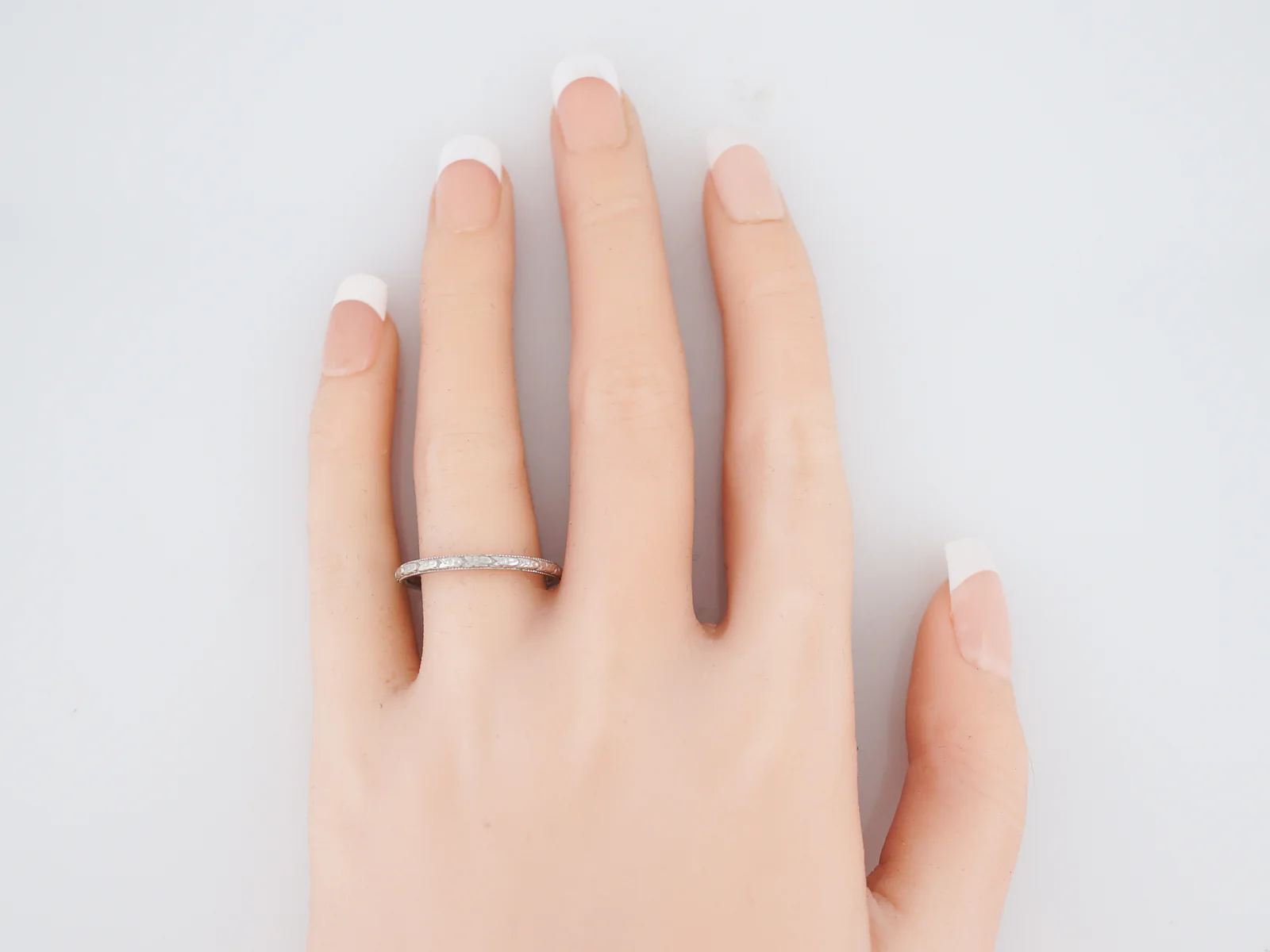 Antique Wedding Band Art Deco Orange Blossom in 18k White Gold - Image 4