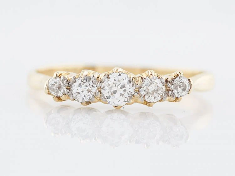 Antique Wedding Band Victorian .52 Old Mine Cut Diamonds in 18k Yellow Gold