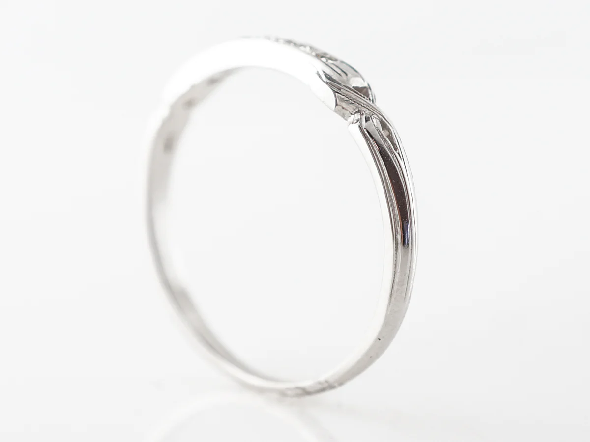 Antique Wedding Band w/ Diamonds & Engraving in White Gold - Image 4