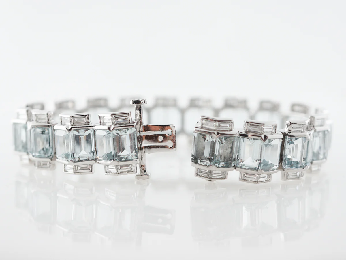 Aquamarine & Diamond Bracelet in 18k White Gold - Image 2