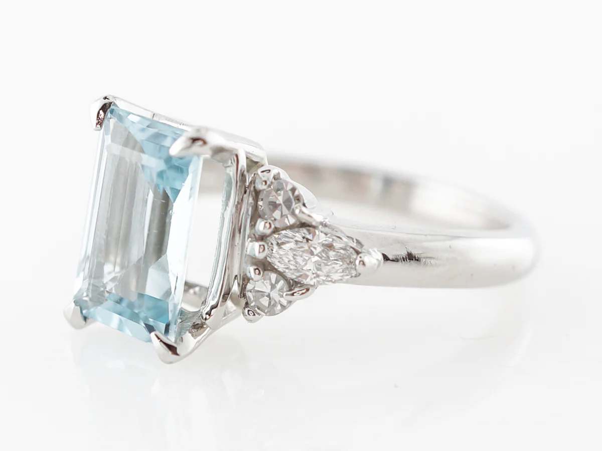 Aquamarine & Diamond Cocktail Ring in Platinum - Image 2