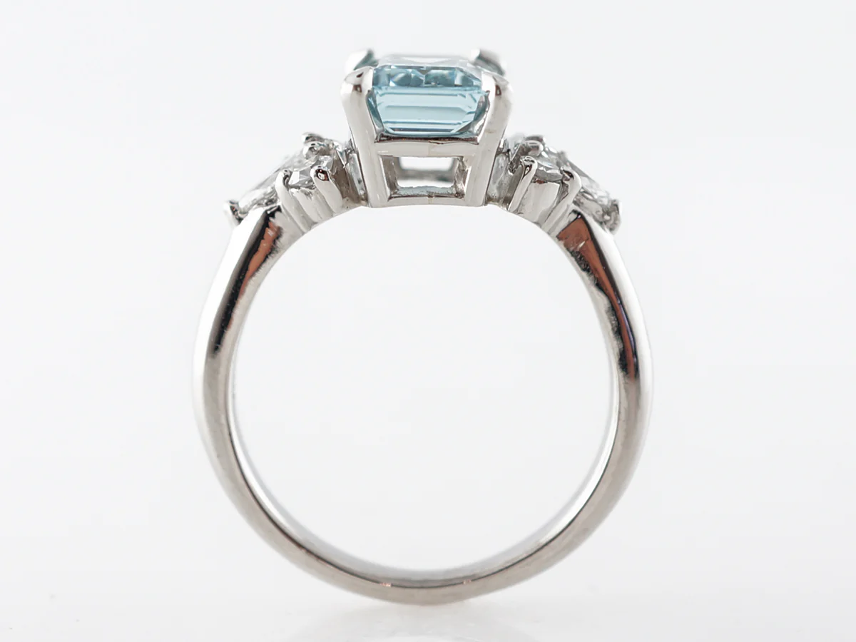 Aquamarine & Diamond Cocktail Ring in Platinum - Image 4