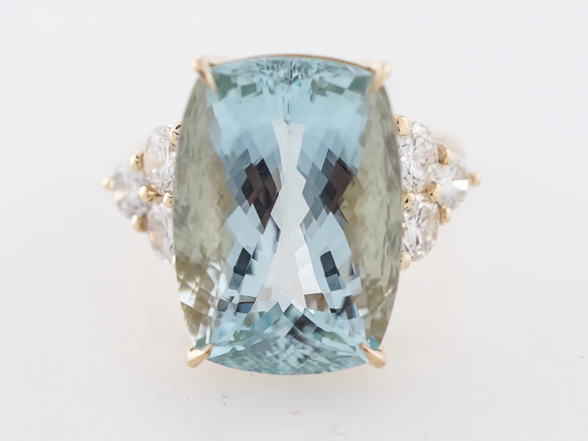 Aquamarine & Diamond Cocktail Ring in Yellow Gold
