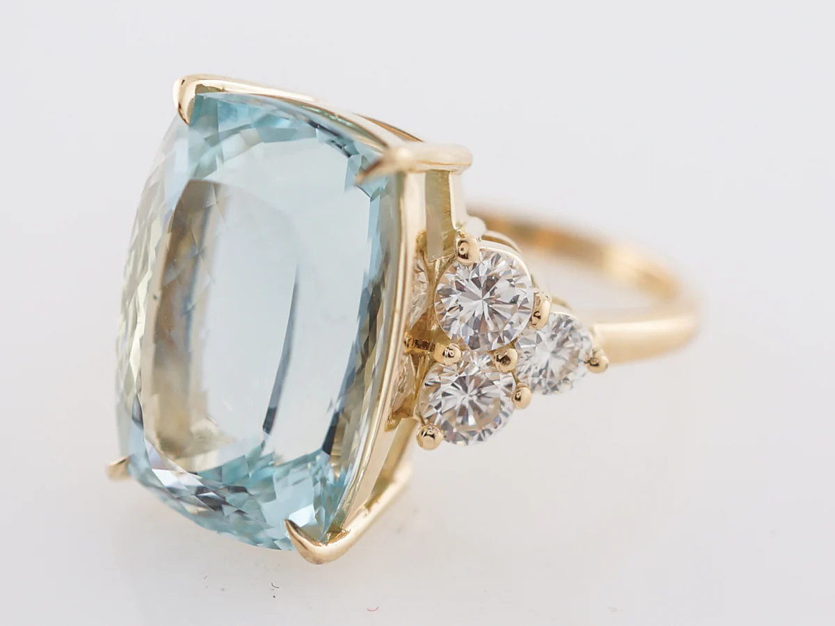 Aquamarine & Diamond Cocktail Ring in Yellow Gold - Image 2