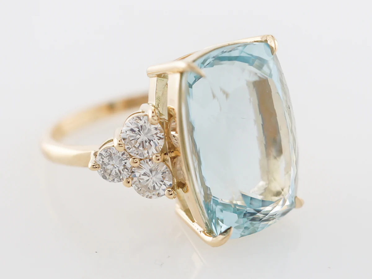 Aquamarine & Diamond Cocktail Ring in Yellow Gold - Image 3