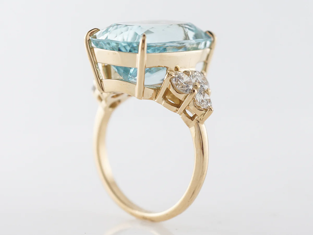 Aquamarine & Diamond Cocktail Ring in Yellow Gold - Image 5