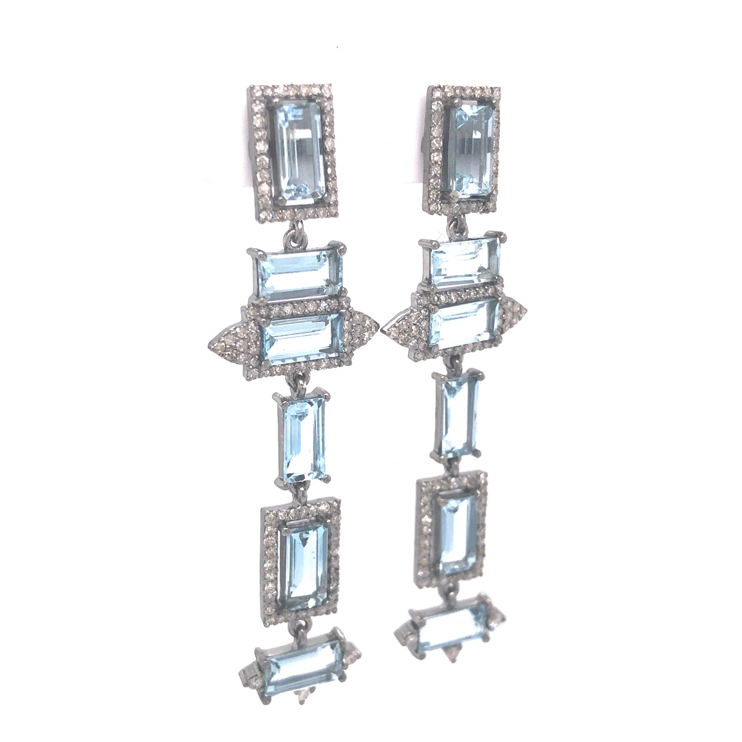Aquamarine & Diamond Drop Earrings in Sterling Silver - Image 3
