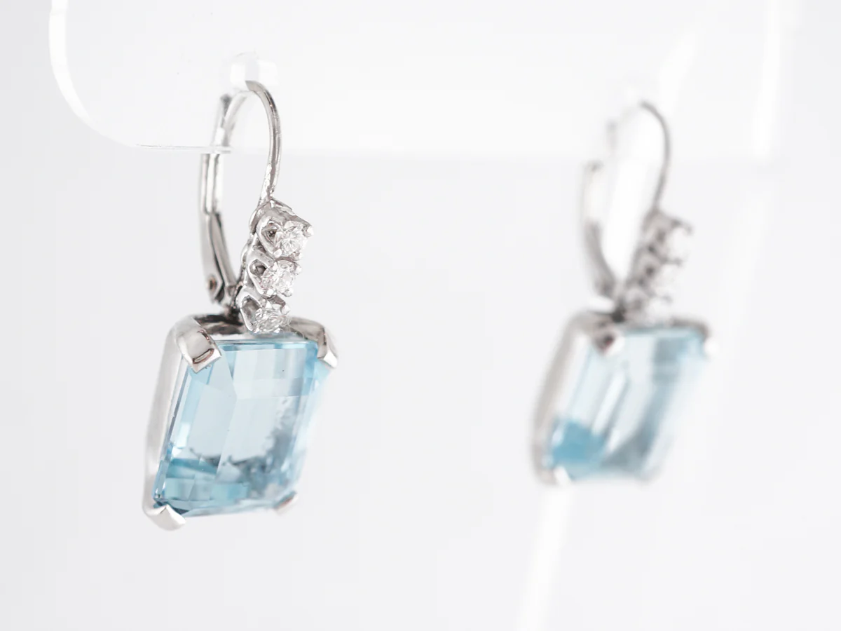 Aquamarine & Diamond Earrings in Platinum and 14k - Image 2