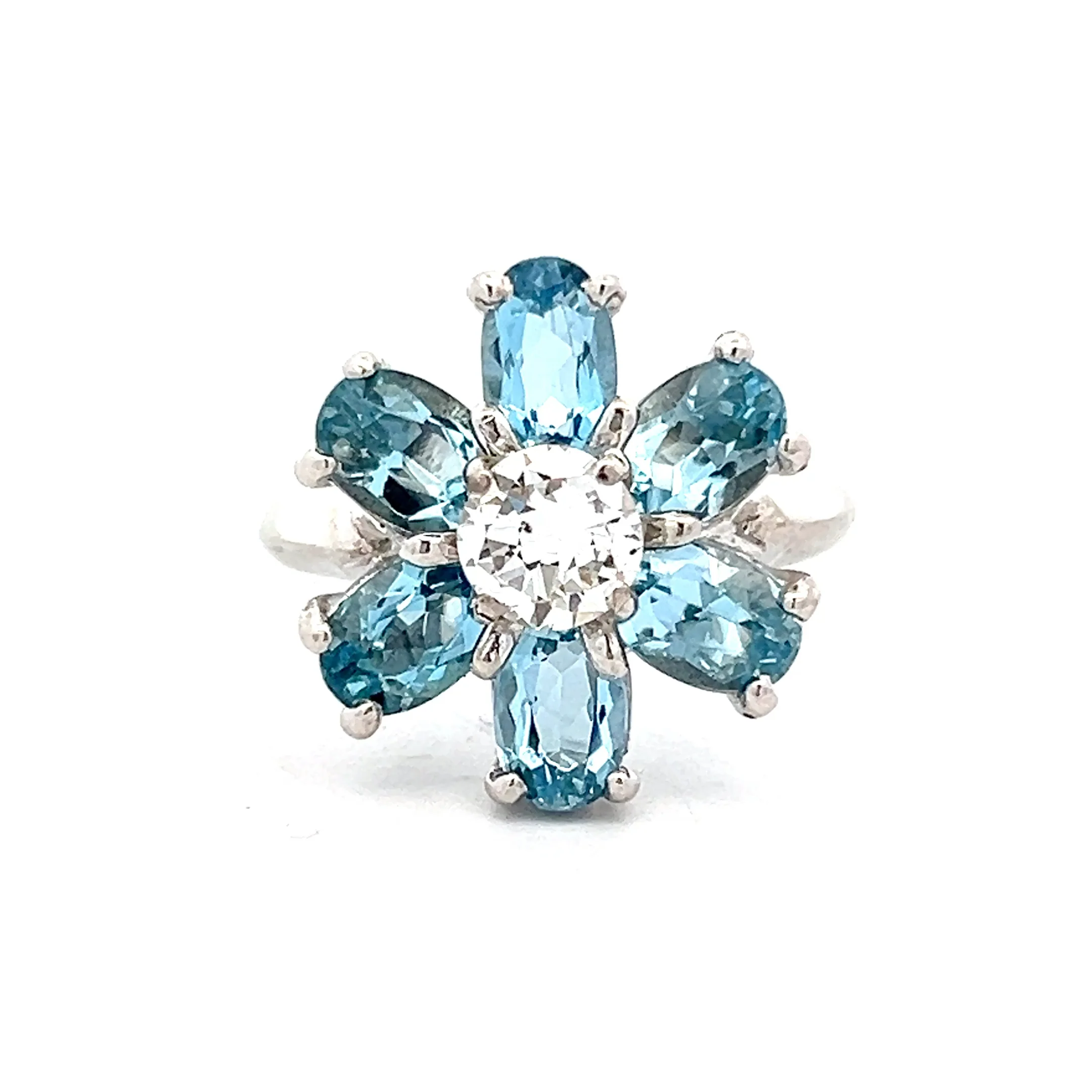 Aquamarine & Diamond Floral Cocktail Ring in 14k