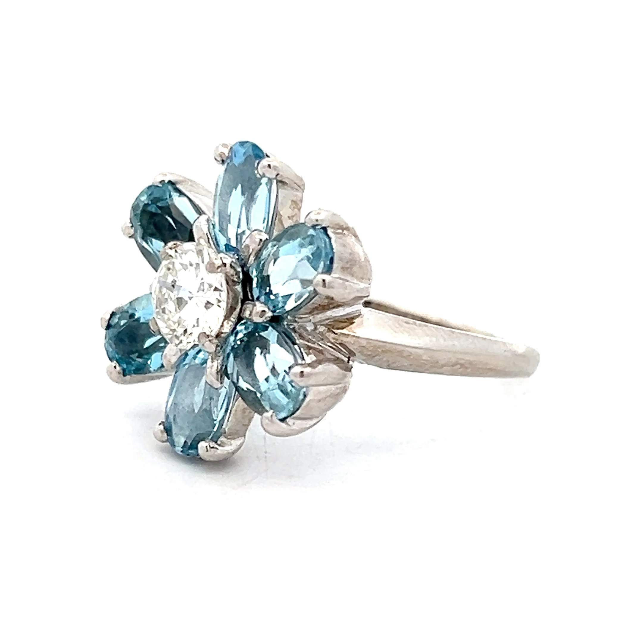 Aquamarine & Diamond Floral Cocktail Ring in 14k - Image 2