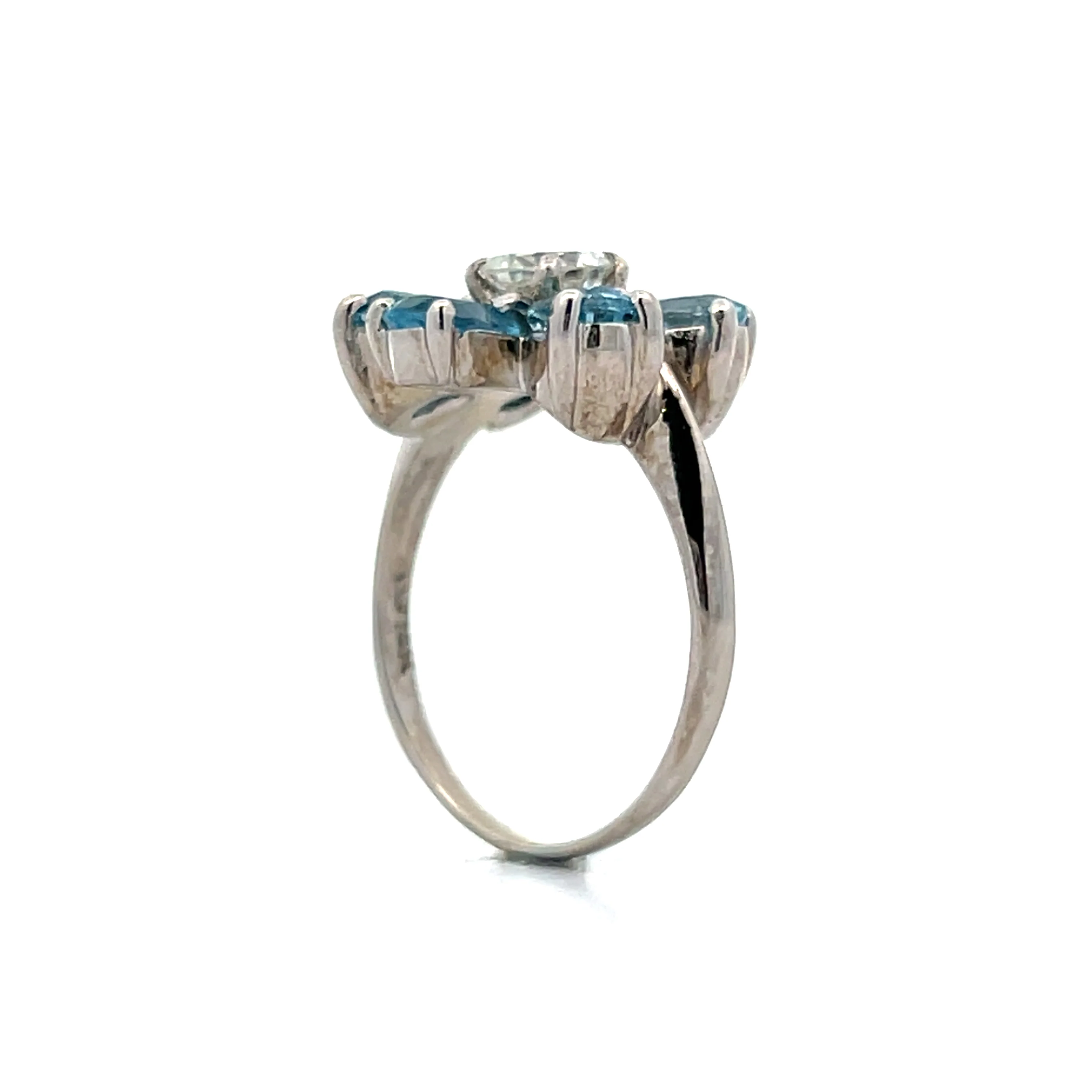 Aquamarine & Diamond Floral Cocktail Ring in 14k - Image 5