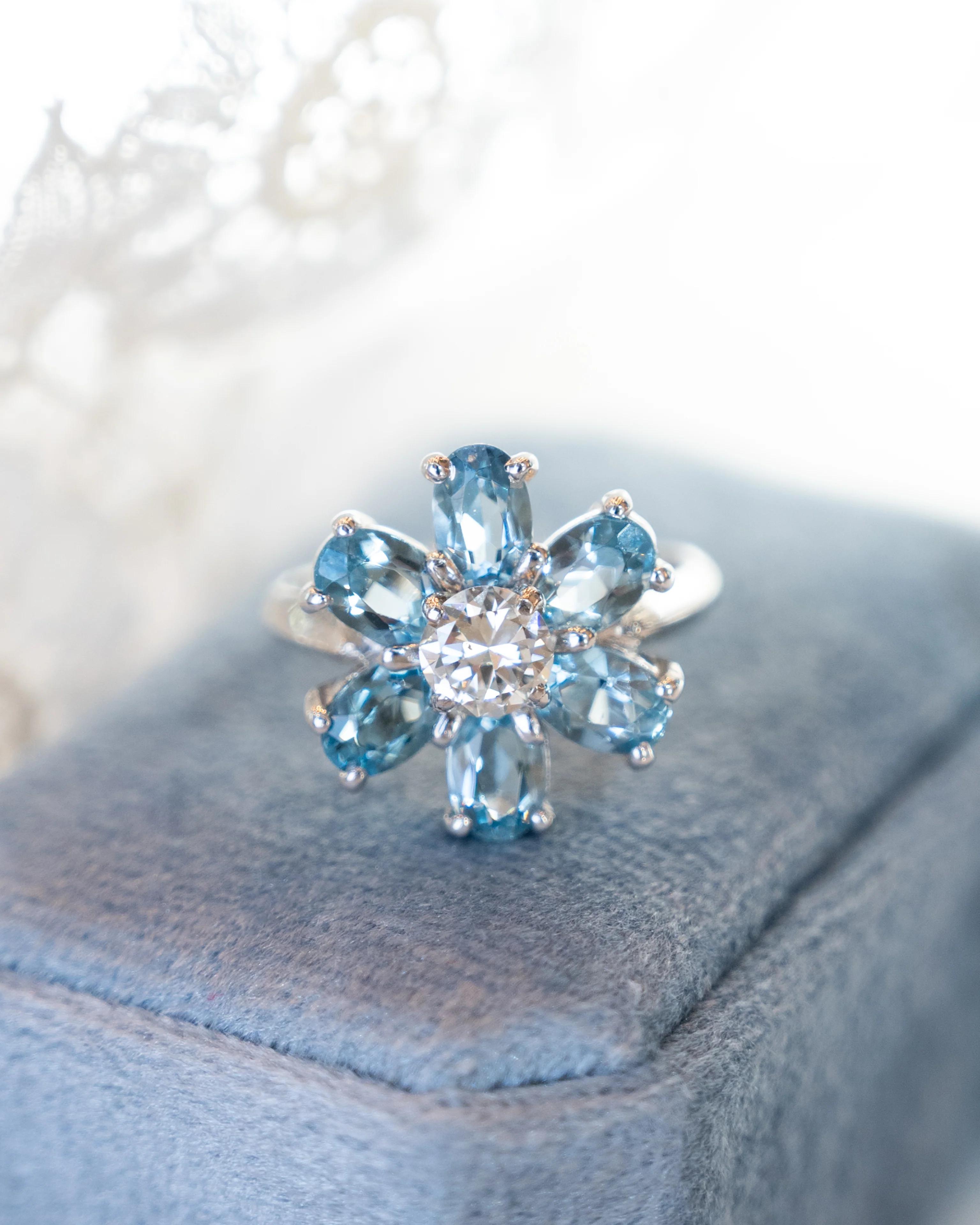 Aquamarine & Diamond Floral Cocktail Ring in 14k - Image 6