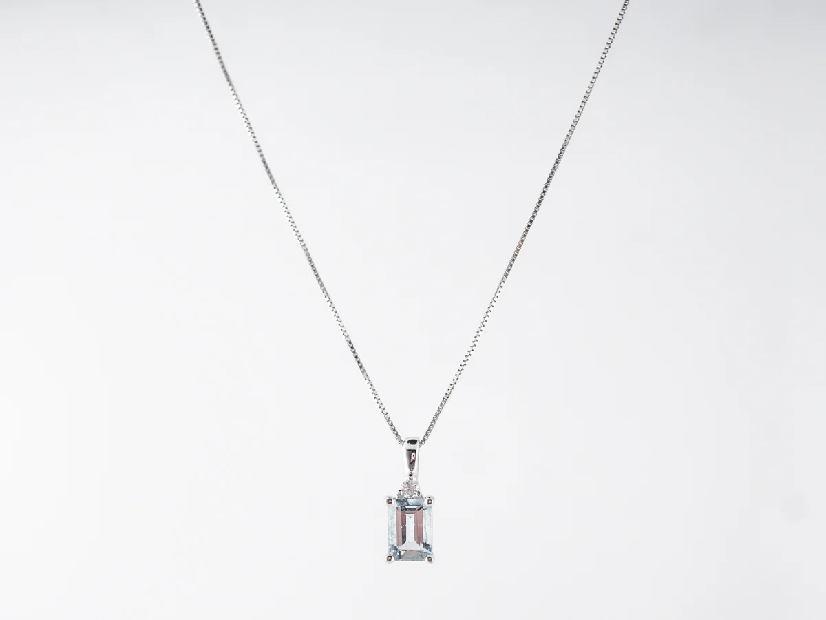 Aquamarine & Diamond Pendant in 14k White Gold