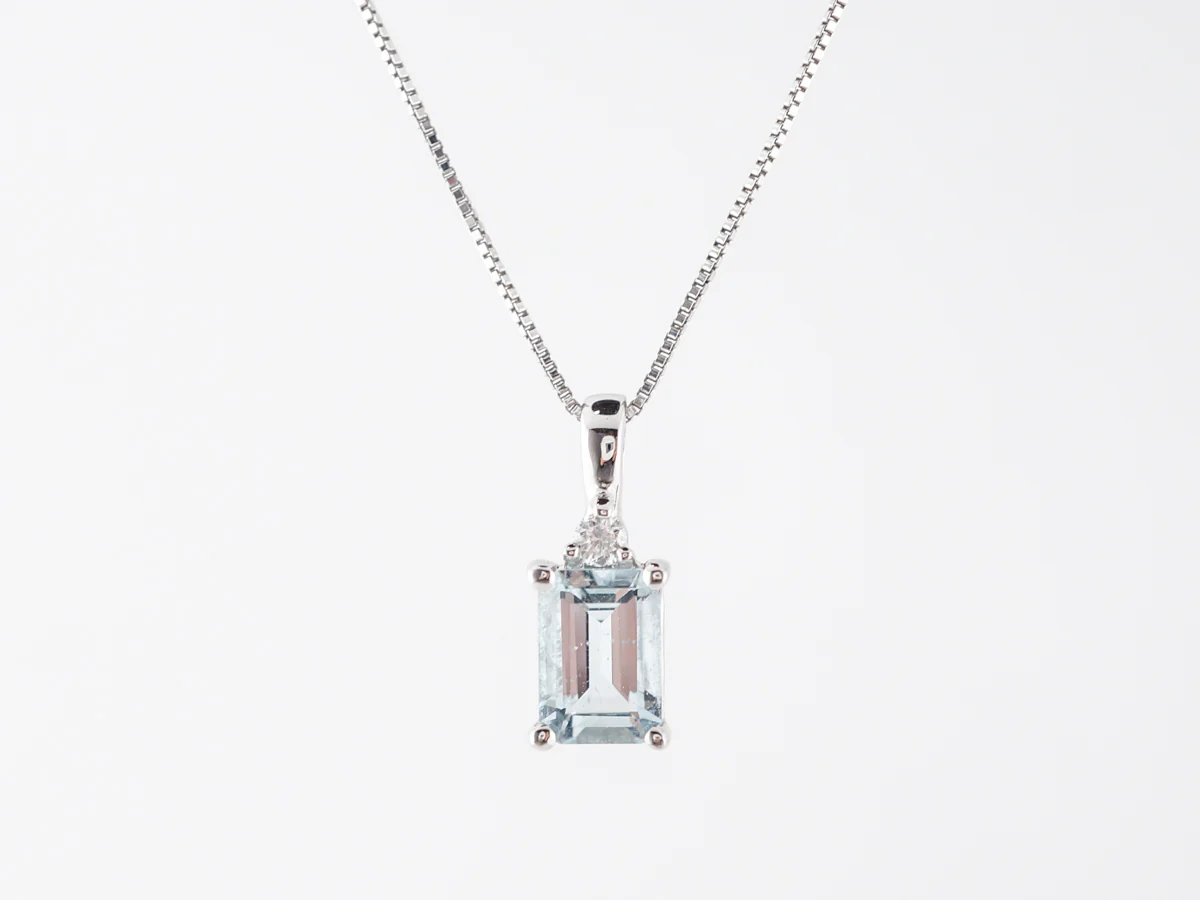 Aquamarine & Diamond Pendant in 14k White Gold - Image 2