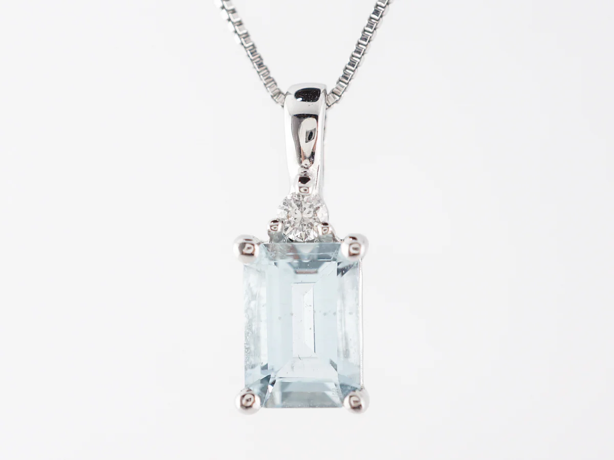 Aquamarine & Diamond Pendant in 14k White Gold - Image 3