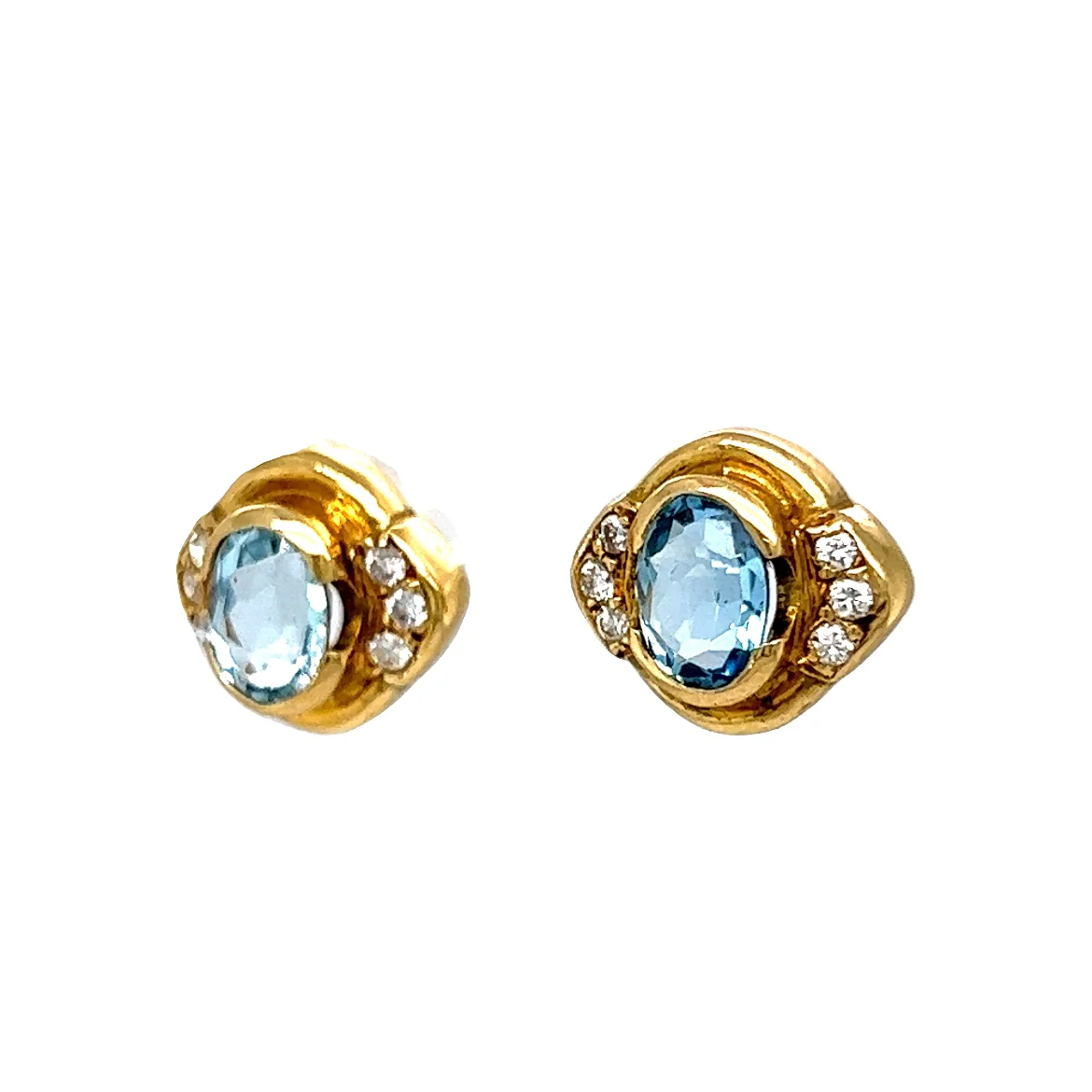 Aquamarine & Diamond Stud Earrings in 18k Yellow Gold - Image 2