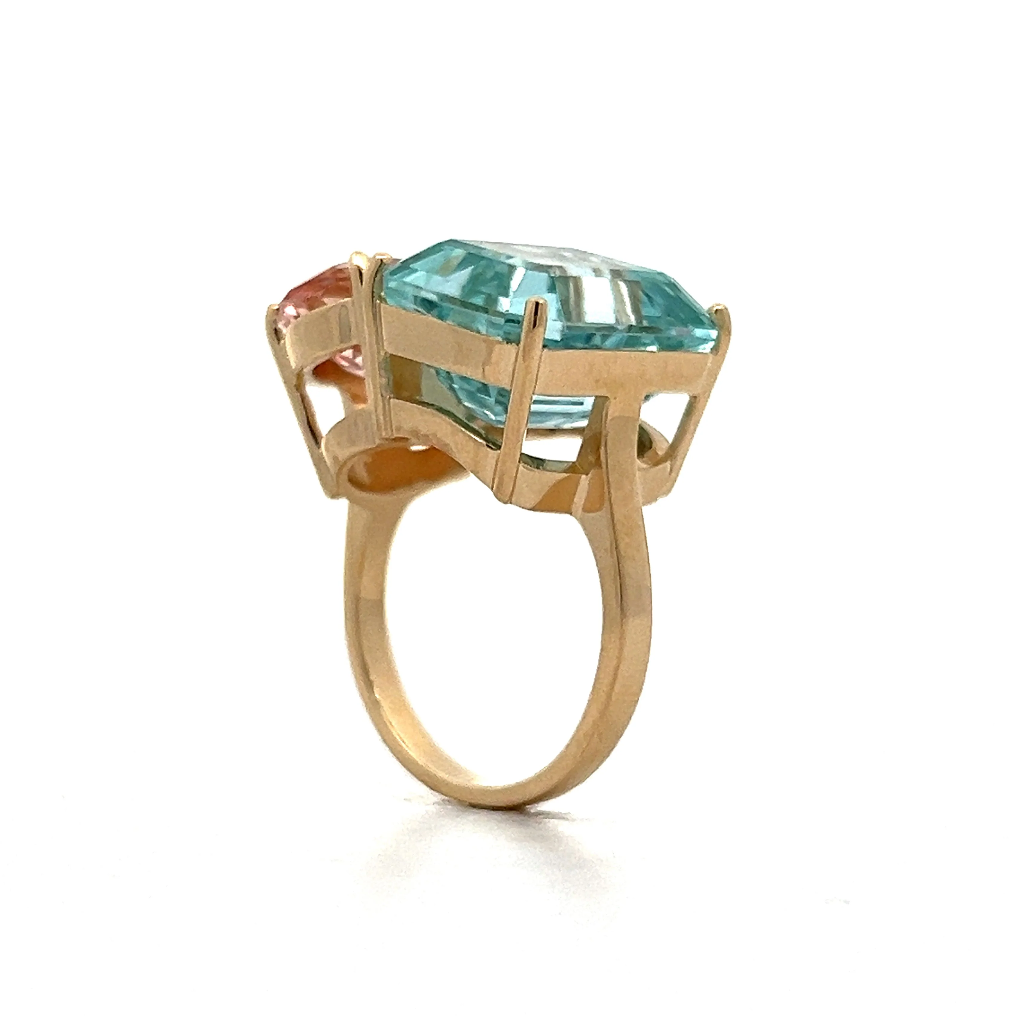 Aquamarine & Morganite Statement Ring in 14k Yellow Gold - Image 5