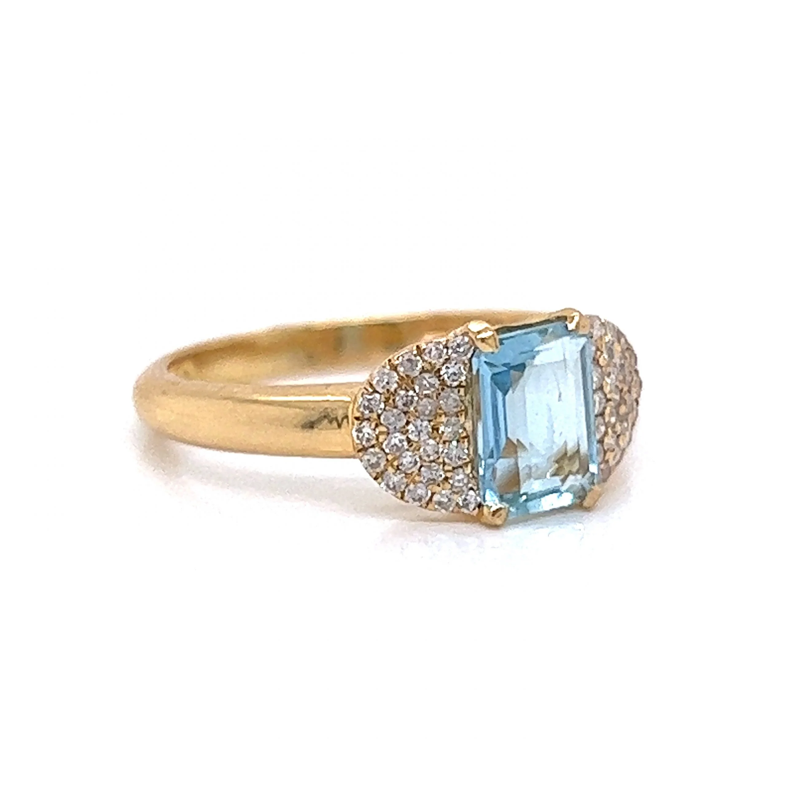 Aquamarine & Pave Diamond Half Moon Ring in 18k Yellow Gold - Image 3