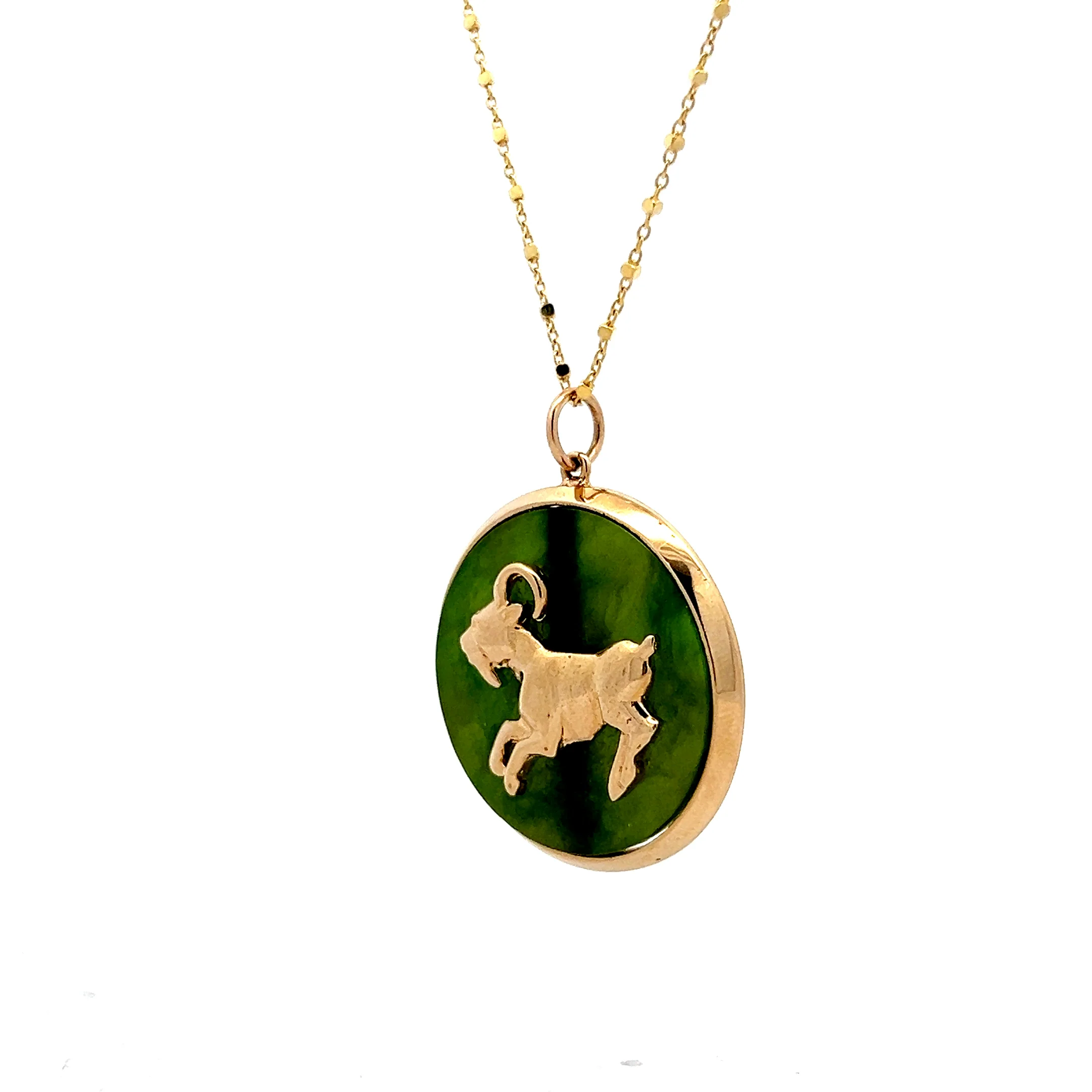 Aries Nephrite Zodiac Pendant in 14k Yellow Gold - Image 2
