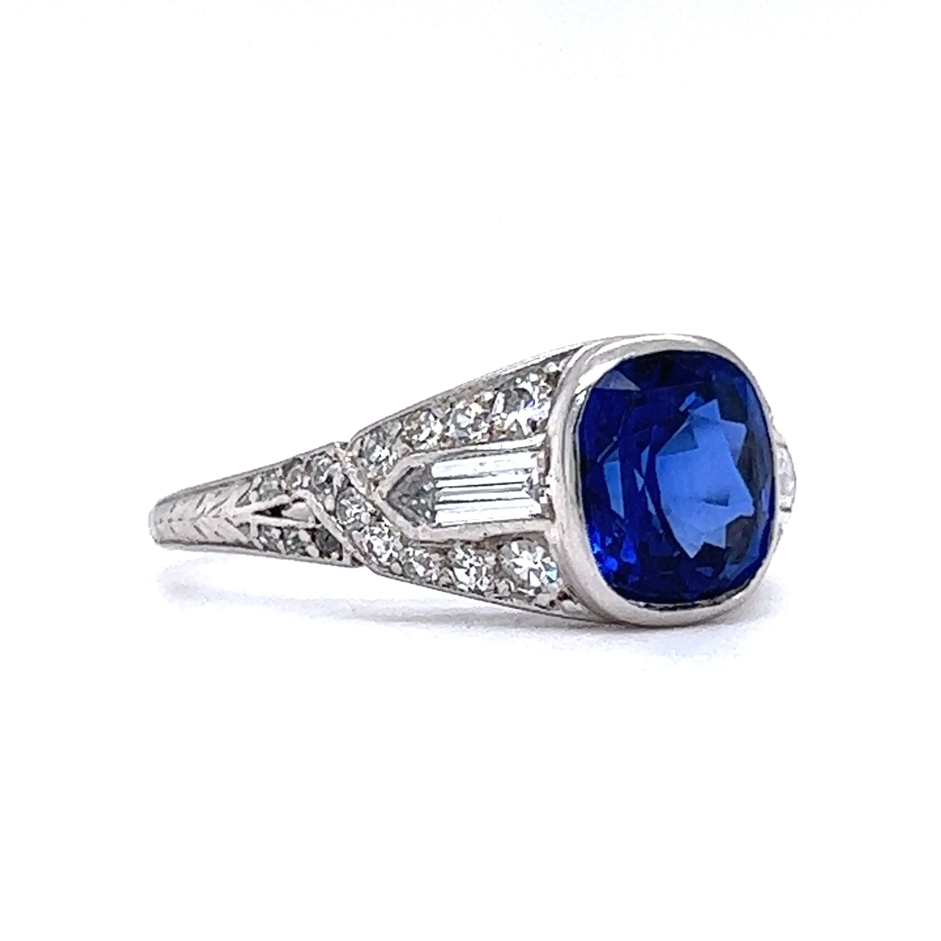 Art Deco 2.02 Sapphire and Diamond Engagement Ring in Platinum - Image 3