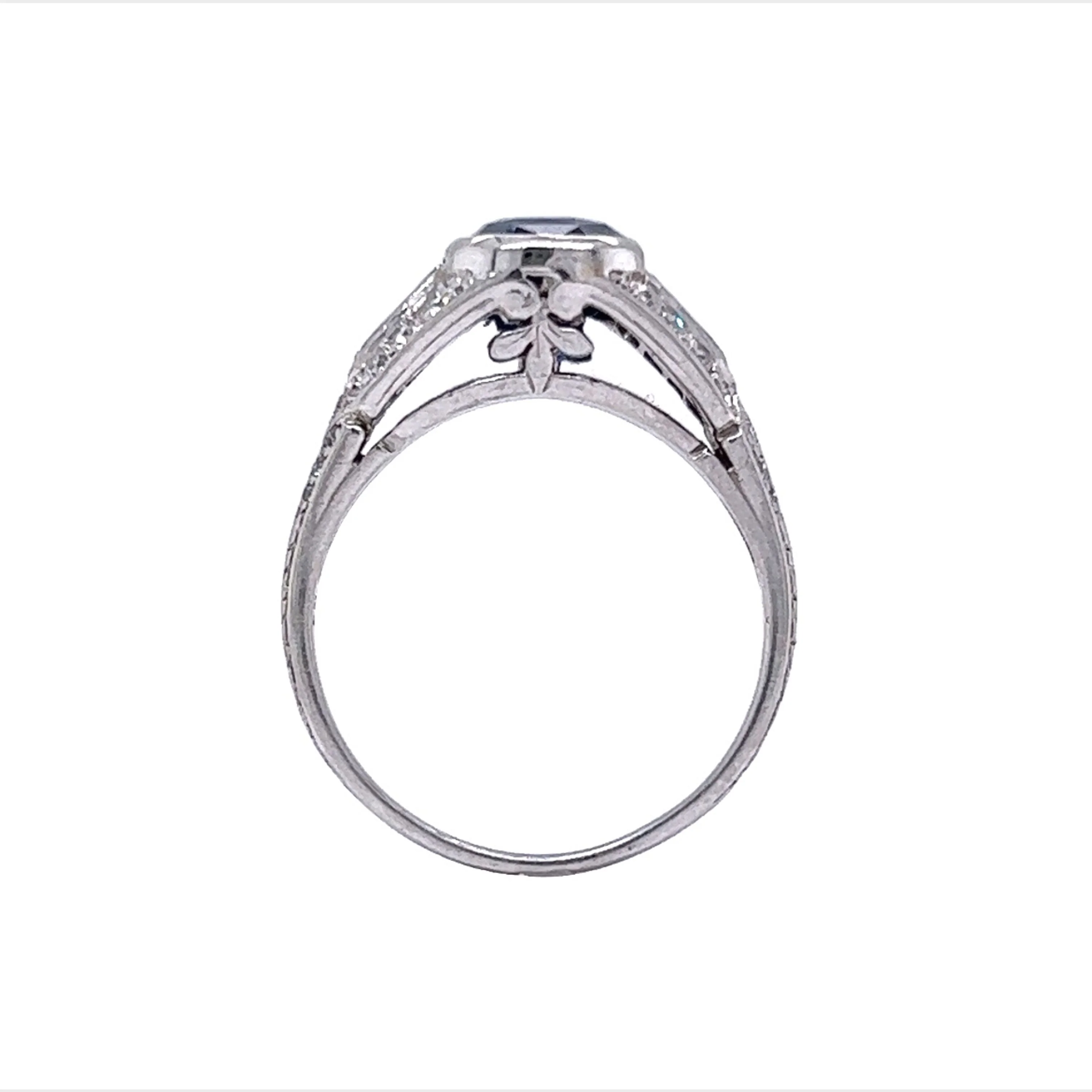 Art Deco 2.02 Sapphire and Diamond Engagement Ring in Platinum - Image 4