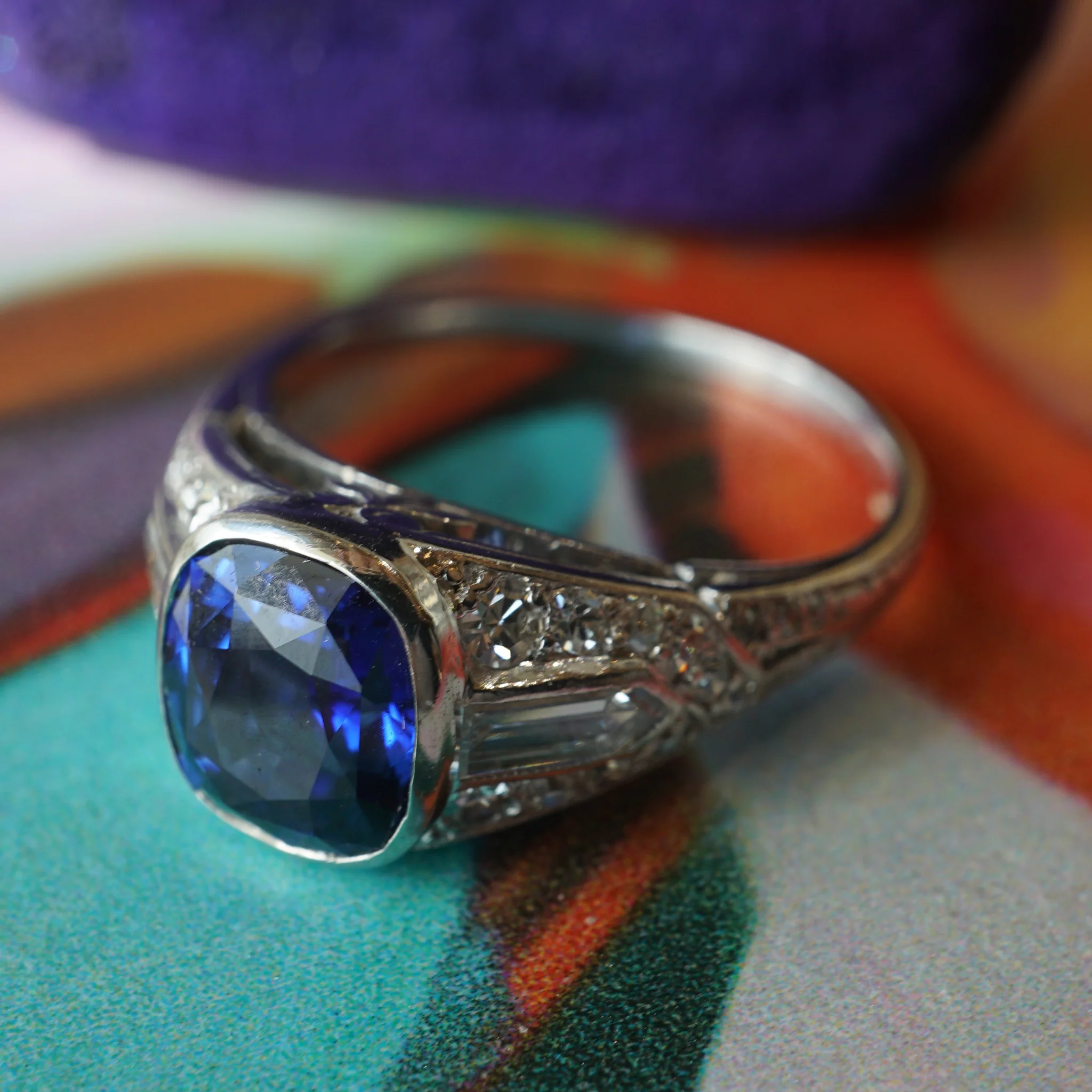 Art Deco 2.02 Sapphire and Diamond Engagement Ring in Platinum - Image 7