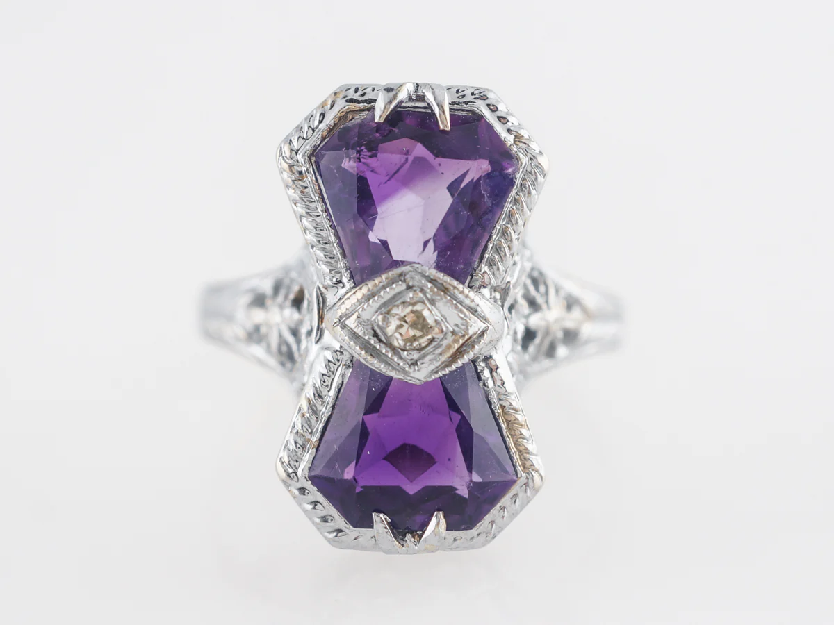 Art Deco Amethyst Cocktail Ring in 14k White Gold