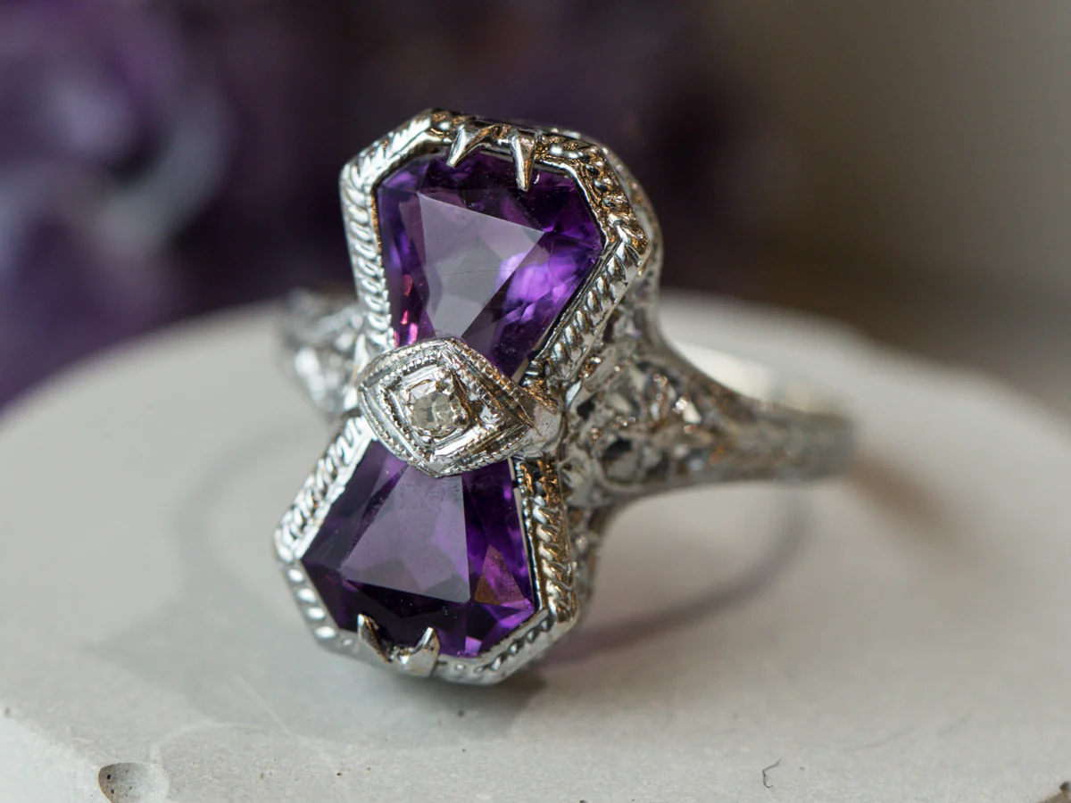 Art Deco Amethyst Cocktail Ring in 14k White Gold - Image 6