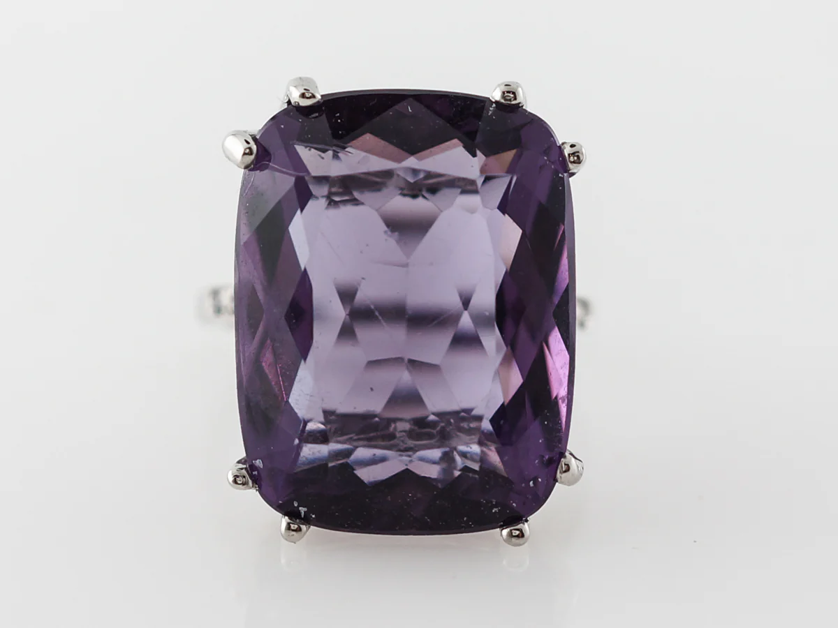 Art Deco Amethyst & Diamond Ring in Vintage Platinum